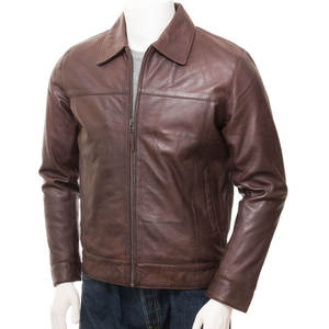 Men's Vintage Brown Genuine <b>Leather</b> Bomber <b>Jacket</b> with Full Zip Closure Premium Men's <b>Leather</b> Flight <b>Jacket</b> Classic Rib Knit - Product Image 1