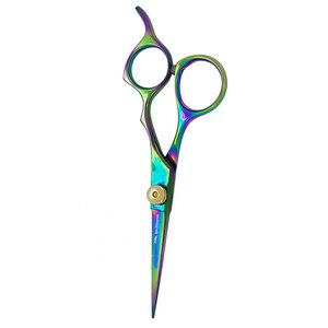 Ciseaux à cheveux en acier inoxydable avec lame tranchante, manche moyen, design multicolore et vis de réglage dorée – Qualité professionnelle pour barbier - Product Image 5