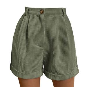 กางเกงขาสั้นเอวสูงแฟชั่นสไตล์เกาหลีสำหรับผู้หญิงใส่ทำงานแบบเรียบง่ายมีเชือกรูดแบบแฟชั่นสไตล์เกาหลีสำหรับฤดูร้อน - Product Image 1