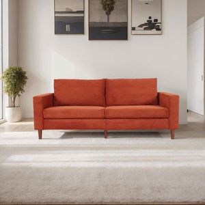 Divano Multoposto in Velluto a Coste Arancione, Stile Moderno, Tinta Unita, Braccioli Arrotolati, Lavabile, per Soggiorno, Ufficio e Seminterrato - Product Image 1