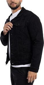 Men's Black <b>Denim</b> Jacket Casual Turn-down Collar Single Breasted Regular Fit Washed Cotton <b>Material</b> Autumn Wea - Product Image 4