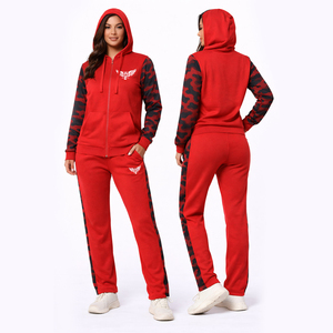 Custom Women Red Tracksuit Set Hoodie & Jogger <b>Pants</b> Camouflage Sleeve Casual Sportswear Two Piece Set Streetwear Sweat Suit - Product Image 1