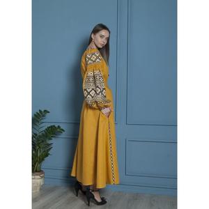 Robe longue ethnique brodée pour femme, style bohème, en lin écologique, taille naturelle, avec ceinture à pompons - Product Image 4