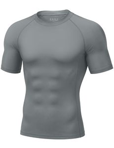 Men's Gray Short Sleeve Compression Shirt Quick Dry Spandex Nylon Fitness <b>Top</b> Adult Sport Wear <b>Raglan</b> Fitness Base Layer <b>Top</b> - Product Image 1