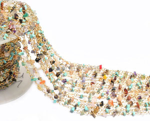 Natural Multi Gemstone Chip <b>Beaded</b> Chain Gold Wire Wrapped Handmade Boho Jewelry Supply - Product Image 4