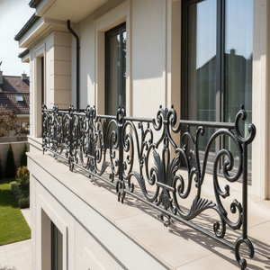 Modern Paris Cast Iron Balcony Railing Panel Frameless <b>Adjustable</b> Grey Highly Polished Finish UV Protected Water Resistant Rust - Product Image 1