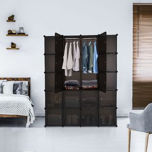 Organizzatore Impilabile a 20 Cubi Marrone, Armadio Modulare Multifunzionale con Asta Appendiabiti, Guardaroba Portatile con Ripiani - Product Image 1