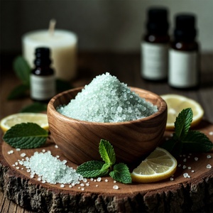 Natural Himalayan <b>Bath</b> <b>Salt</b> Crystals in Carved Stone Wooden Bowl with Mint and Lemon Eco-Friendly Spa Soak for Mother's Day - Product Image 1