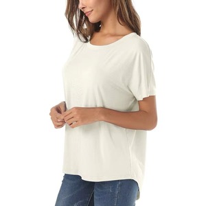 T-shirt décontracté d'été à manches courtes en modal, coupe asymétrique ample, taille américaine personnalisée, pour femme - Product Image 3