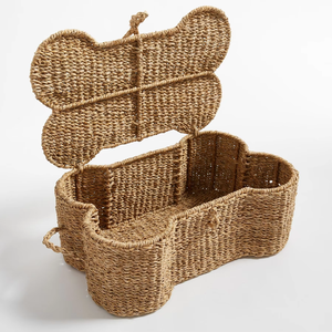 Cesta de Almacenamiento de Heno de Algas Tejida a Mano con Tapa, Ecológica, Organizador de Juguetes para Mascotas, Estilo Costero, Venta al por Mayor, Hecho a Mano en Vietnam - Product Image 1