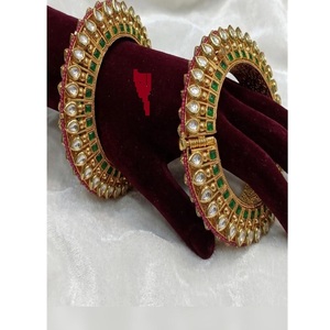Alluring Gold Plated <b>Bangle</b> Bracelets <b>Set</b> With Zircon Stones And Green Inlay For Women Wedding Vintage Style Jewelry - Product Image 1