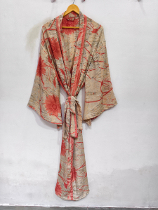 Robe longue en soie, style kimono, patchwork, pour couvrir le bikini, vêtement de nuit, robe longue, kimono indien vintage en soie recyclée, fait main - Product Image 2
