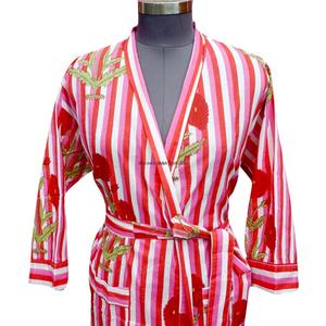 Kimono Largo con Estampado Floral para Mujer, Ropa de Dormir Informal, Vestido para Otoño, Cierre Abierto por Delante, Cinturón, 100% Algodón Transpirable - Product Image 3