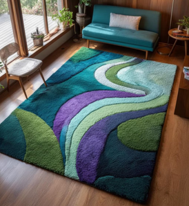 Tapis multicolore en laine tuftée à la main, de haute qualité, motif moderne, fait main, écologique, pour salon, chambre d'enfants, hôtels, bureau - Product Image 4
