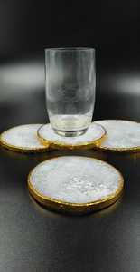 Sous-verres ronds en résine avec bord doré, design moderne, faits à la main, antidérapants, diamètre 350 mm, pour la protection de la table - Product Image 5