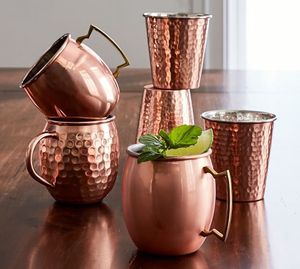Copper hammered cocktail <b>mug</b> set for elegant festive hospitality hammered finish metal cups durable reusable serving party <b>mugs</b> - Product Image 1