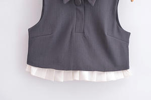 Chaleco Informal para Mujer, Diseño de Parches con Cuello Camisero, Color Gris, a Prueba de Viento, Transpirable, Sin Mangas, con Bolsillos de Solapa - Product Image 4