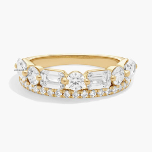 Anillo de Diamante Cultivado en Laboratorio, Bonito Regalo de Compromiso y Boda, Anillo de Doble Hilera con Múltiples Formas, Corte Esmeralda, Oro de 10K-18K, Plata de Ley 925/935 - Product Image 2