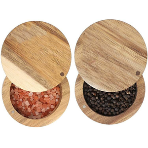 Boîte à épices en bois de luxe noire en acacia, magnétique, pivotante, pour sel et poivre, réutilisable - Product Image 1