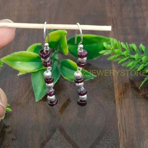 Boucles d'oreilles pendantes en perles de grenat naturel |   Boucles d'oreilles à crochet en argent Sterling 925, faites à la main, avec grenat rouge, bijoux pour femmes, cadeau - Product Image 3