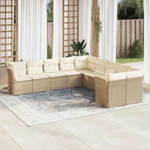 Set Divano da Giardino in Rattan PE Bianco Crema e Acciaio Verniciato a Polvere Colore Beige - Product Image 1