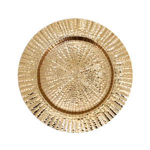 Assiettes de présentation rondes en laiton martelé doré, lot en gros pour décoration de table de mariage, événements et fêtes - Product Image 1
