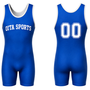 Men Royal Blue White Sublimated Wrestling Singlet Sleeveless Polyester <b>Athletic</b> Wrestling Suit Training Match Wear Clothing - Product Image 1