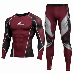 Conjunto de Rash Guard MMA para Hombre, Venta al por Mayor, Sublimado, Manga Larga, Elástico, Sin Costuras, Camiseta y Pantalones Cortos, Uniforme de Lucha, OEM - Product Image 5