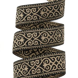Cinta Jacquard Metálica Negra y Dorada de 50 mm de Neelkamal Industries, Adorno Tejido Vintage Renacentista para Lazos, Vestidos, Disfraces y Decoración - Product Image 5