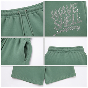 Pantalones Cortos de Sudadera Bermuda para Mujer, de Algodón Suave con Estampado de Diamantes de Imitación, Ajuste Holgado, de Forro Polar, con Cintura con Cordón, Casuales y Holgados - Product Image 6