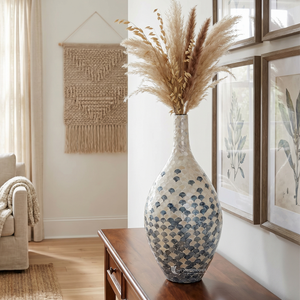 Scallop Inlay Floor <b>Vase</b>, Mother of Pearl Mosaic Tall Decorative Jar, Luxury Coastal Shell Art Home Accents - Product Image 3