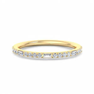 Baguette Natural Diamond Wedding Band Half Eternity <b>Ring</b> Minimalist Prong Setting 18k Yellow Gold <b>Stacking</b> Anniversary <b>Ring</b> - Product Image 1