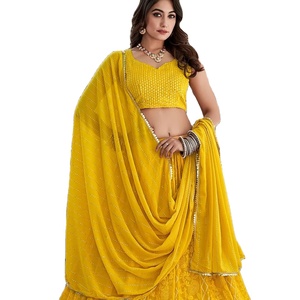 El último diseñador Heavy Georgette Bordado Hilo Secuencia Trabajo Lehenga Choli Por Fab Zone - Product Image 1