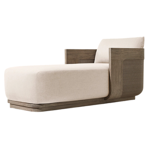 Vente flash : Lit de jour d'extérieur Emma Luxury en teck courbé, minimaliste, avec panneaux tressés et coussin épais, idéal pour le bord de piscine ou la plage - Product Image 1