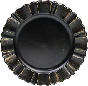 Assiette de présentation ronde en métal avec bord festonné, design vintage, faite à la main, finition noire et dorée pour la mise en table de fête - Product Image 1