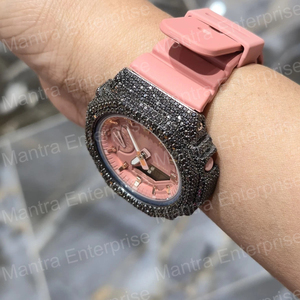 Reloj de Lujo con Incrustaciones de Moissanita Negra para Hombre, Personalizado GA2100 Casioak, Esfera Rosa, Correa de Silicona, Estilo Diamante G-5h0ck - Product Image 2