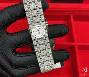 AARVA JEWELS นาฬิกาควอทซ์ผู้ชายสุดหรูสแตนเลสหนังแท้ประดับเพชรหน้าปัดอนาล็อก 25 มม. กันน้ำ - Product Image 5