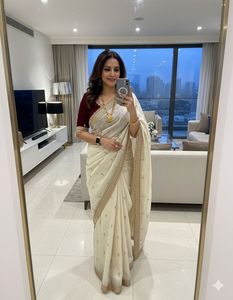 Sari en soie satinée PURE SOFT FANDY pour femmes avec broderie et travail Zari, séchage rapide, toutes saisons - Product Image 1