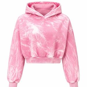 Sweat à capuche unisexe vintage délavé court en molleton tie-dye marbré, coupe oversize à épaules tombantes, décontracté, 420 grammes - Product Image 1