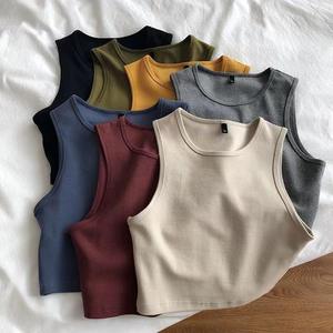 เสื้อยืดคอกลมสีพื้นสไตล์ยุโรปและอเมริกาประจำฤดูร้อนปี 2026 เสื้อกั๊กแขนกุดยืดหยุ่นสำหรับผู้หญิง - Product Image 5