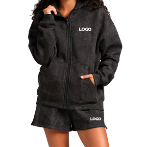 Ensemble sweat à capuche zippé et short imprimé camouflage pour femme, ensembles de survêtements personnalisables avec logo brodé, pulls imprimés, ensembles de survêtements pour femme - Product Image 3