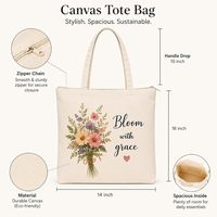 Borsa tote in tela ecologica con stampa floreale e citazione Bloom with Grace - Borsa per la spesa in cotone riutilizzabile per donna