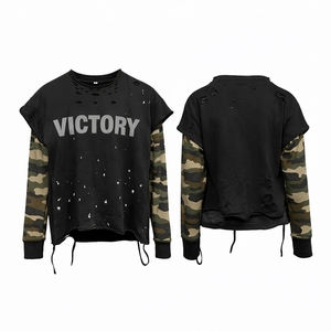 Camiseta Urbana Negra Desgastada con Estampado Personalizado 2026, Camiseta con Gráficos en las Mangas para Hombre y Mujer - Product Image 6