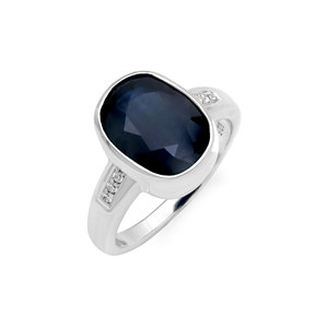 925 Sterling <b>Silver</b> Natural Blue Sapphire Gemstone <b>Ring</b> Bezel <b>Set</b> Band with cz Side Stones for Wedding Gift Everyday Wear - Product Image 1
