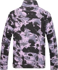 <b>Men's</b> Purple Camouflage Denim <b>Jacket</b> Turn-down Collar Slim Fit Single Breasted Button Closure Casual Autumn Wear - Product Image 2