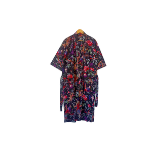 Bata Kimono Floral Negra Ecológica para Mujer, Cuello en V, Mangas Largas, Largo Completo, 2 Bolsillos Delanteros, Ropa de Dormir, Ropa de Estar por Casa Sostenible - Product Image 1