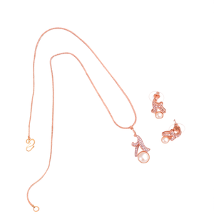 Designer Rose Gold Plated Pearl Pendant Chain Set with Zircon - Product Image 2