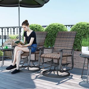 Set di 2 Sedie a Dondolo da Esterno con Schienale Alto, Marrone, in Vimini e Rattan con Telaio in Acciaio, Comode Sedie da Giardino - Product Image 2