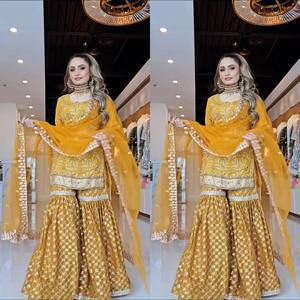 Latest Indian Embroidered Salwar Kameez Set Heavy Chinnon <b>Silk</b> <b>Fabric</b> Gorgeous Pakistani Designer Party Wear Quick Dry 3 Pcs - Product Image 2