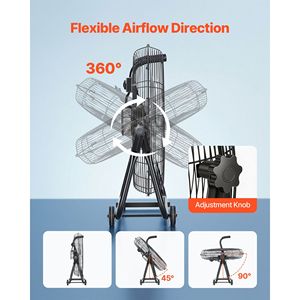Ventilatore Industriale a Tamburo in Alluminio da 30 Pollici ad Alta Velocità 12000 CFM, 3 Velocità, Inclinazione a 360 Gradi, Resistente per Uso in Officina - Product Image 5